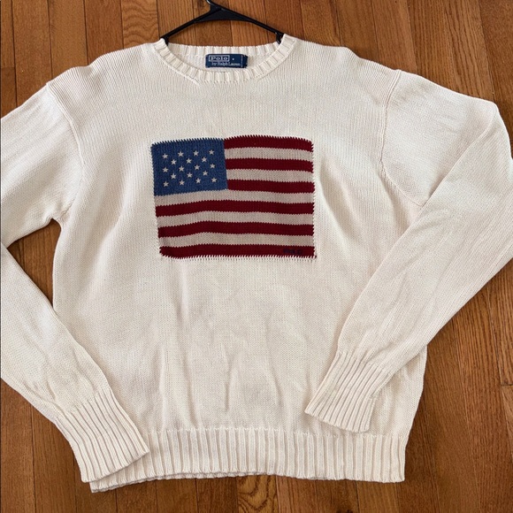 Polo Ralph Lauren American Flag Knit Sweater Cotton Preppy Vintage Style Large - Picture 2 of 9